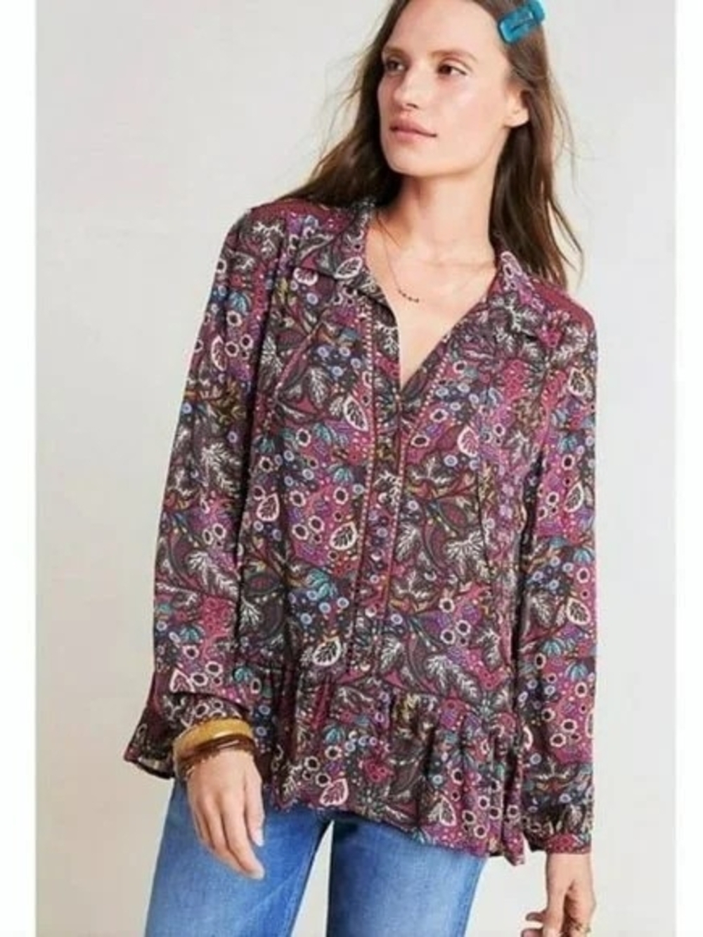 Maeve Purple Paisley Long-Sleeve Peasant Top